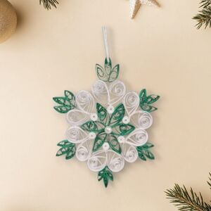 Christmas Snowflake Ornament Handmade Quilled Green And White Lace Pattern NEW